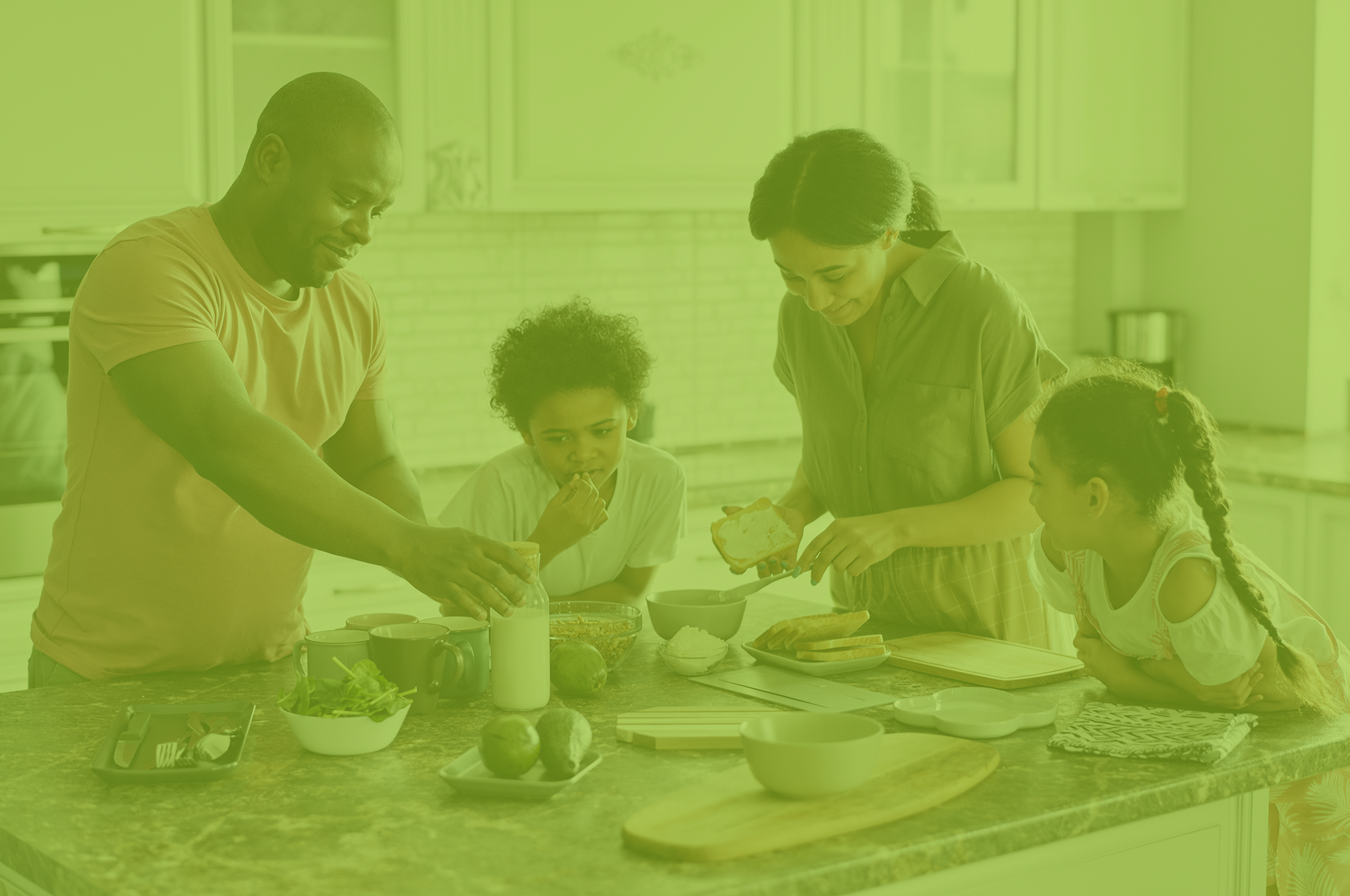 family in kitchen background picture